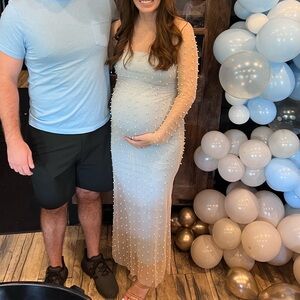 Pearl Coverup & Blue Strapless Dress - Baby Shower Outfit